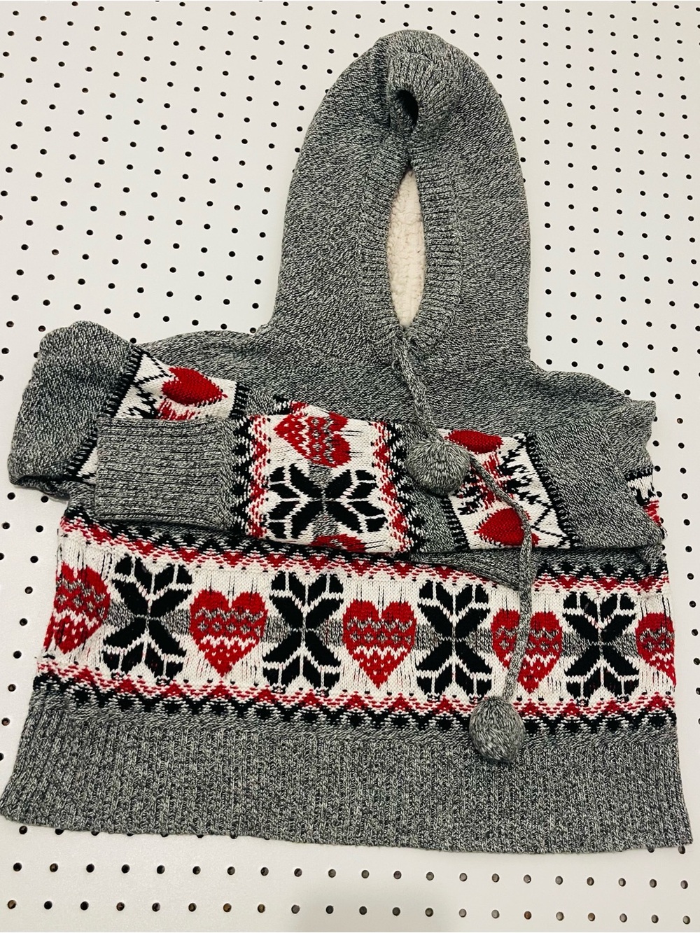 Gray Cowl Neck Sweater with Red Heart Fair Isle Pattern